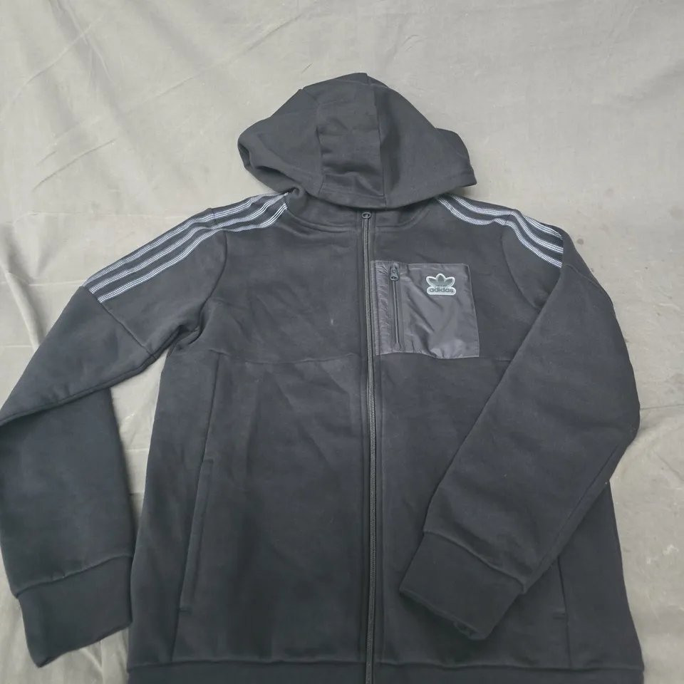 ADIDAS ZIP HOODIE, BLACK, 3-STRIPES ON SHOULDERS, CHEST POCKET – KIDS UK 13-14Y