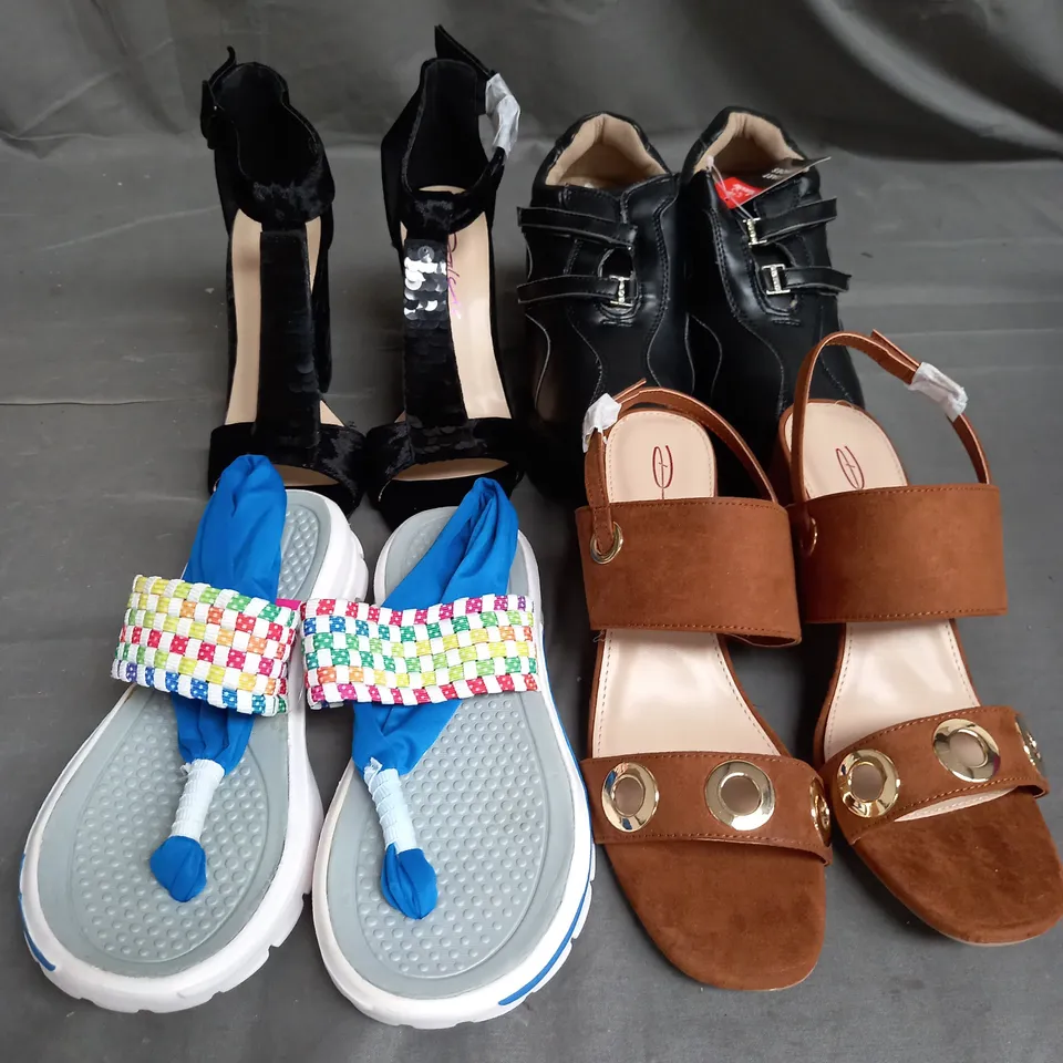 BOX OF 10 PAIRS OF ASSORTED SHOES IN VARIOUS STYLES, COLOURS AND SIZES