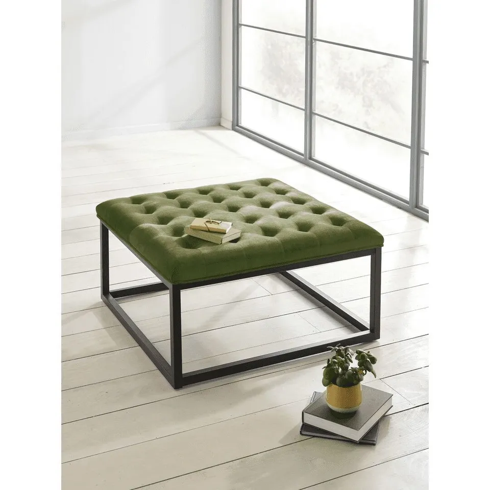 FALUN 87CM VELVET TUFTED SQUARE OTTO GREEN