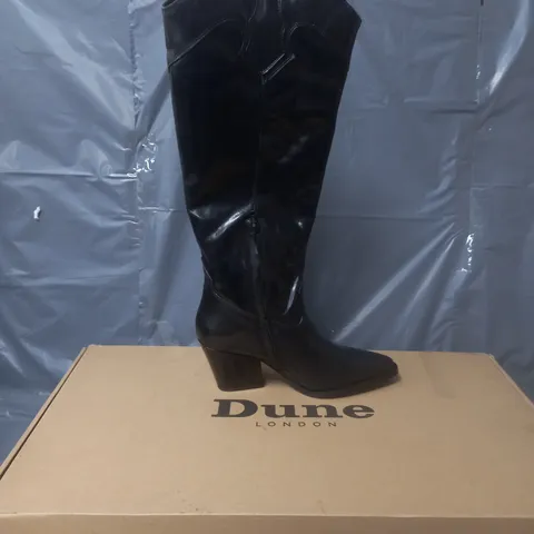 DUNE LONDON 484TENNESS LEATHER HIGH LEG WESTERN BOOTS BLACK SIZE 6
