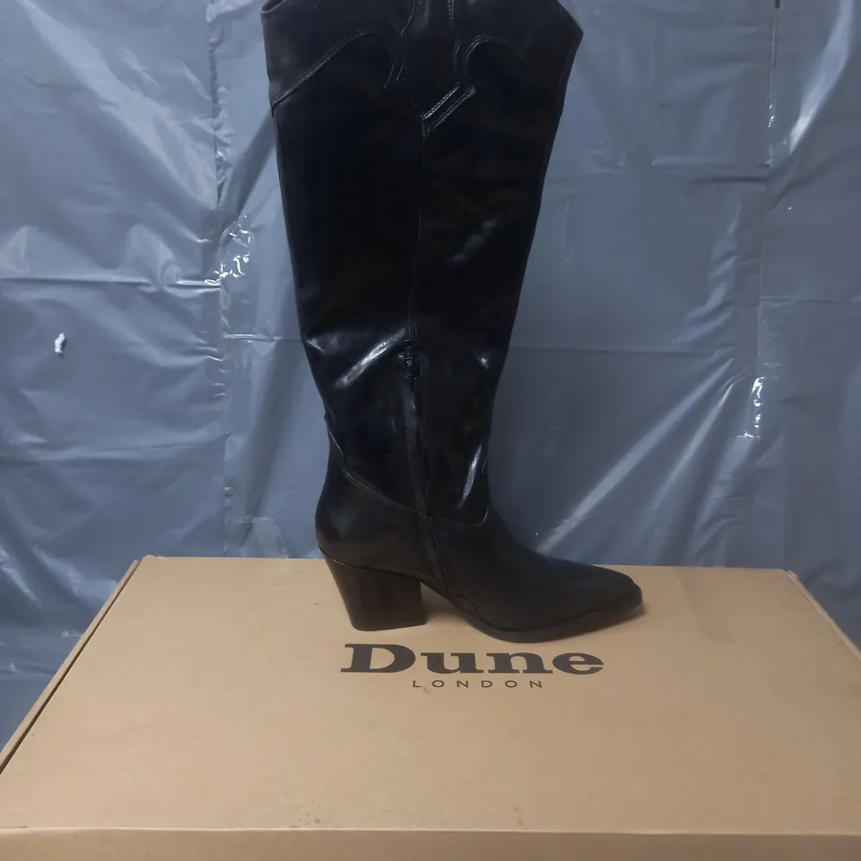 DUNE LONDON 484TENNESS LEATHER HIGH LEG WESTERN BOOTS BLACK SIZE 6
