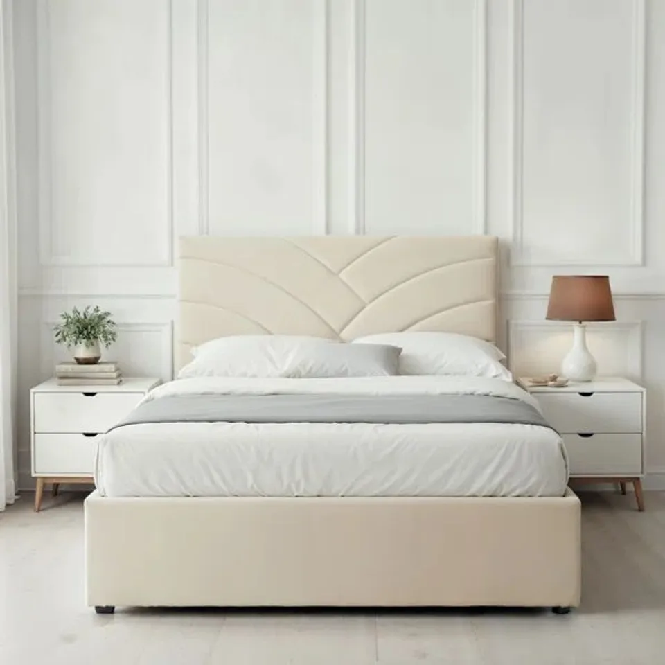 BOXED BALCER UPHOLSTERED OTTOMAN LIFT UP STORAGE BED - BEIGE // SIZE UNSPECIFIED (2 BOXES)