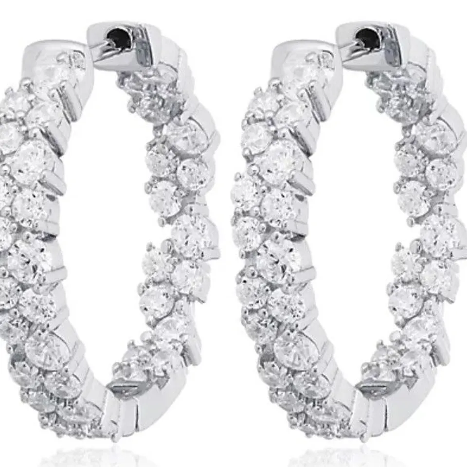 DIAMONIQUE 3CT TW HOOP EARRINGS STERLING SILVER