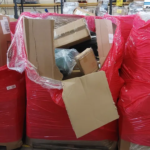 PALLET OF ASSORTED HOUSEHOLD ITEMS AND CONSUMER PRODUCTS. INCLUDES; SENSOR BIN, BOXED FURNITURE ETC