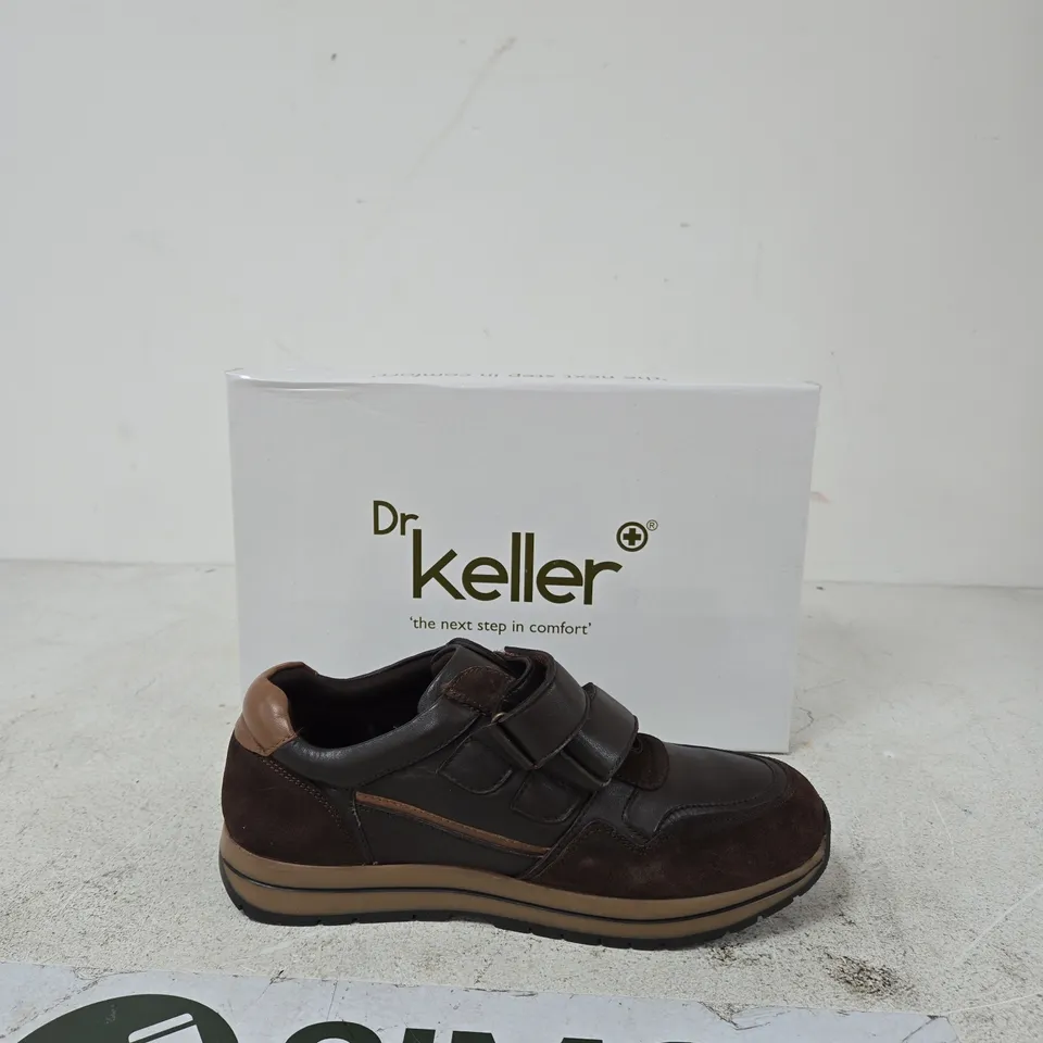 DR KELLER MEN'S BROWN LEATHER & SUEDE VELCRO SHOES SIZE 8