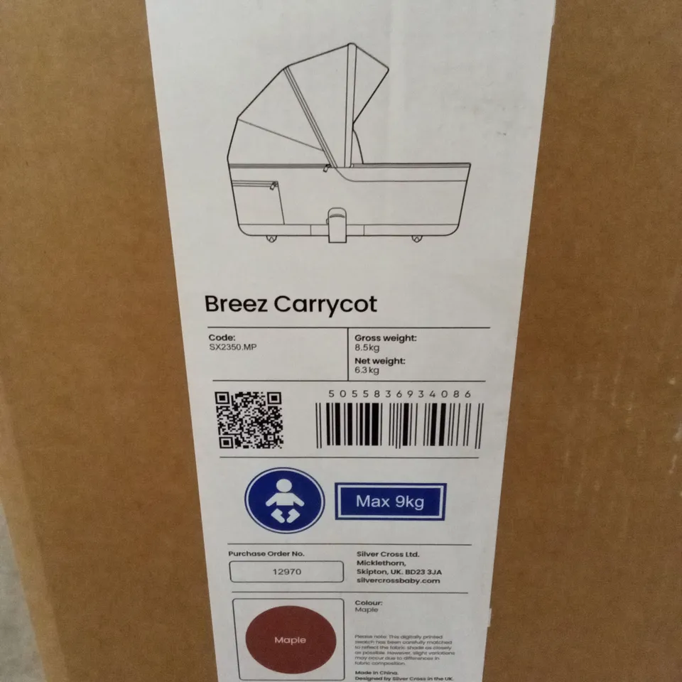 BOXED SILVER CROSS BREEZ CARRYCOT - MAPLE (1 BOX)