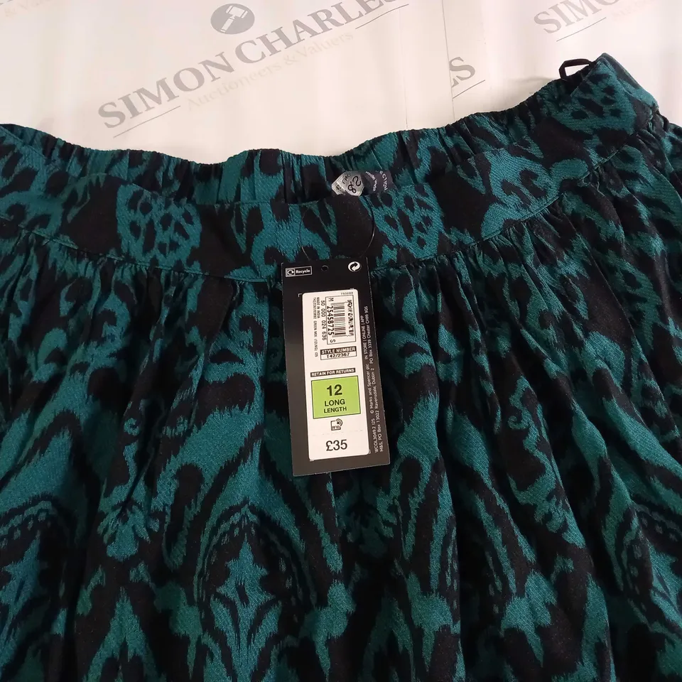 M&S COLLECTION GREEN DAMASK SKIRT - 12 LONG