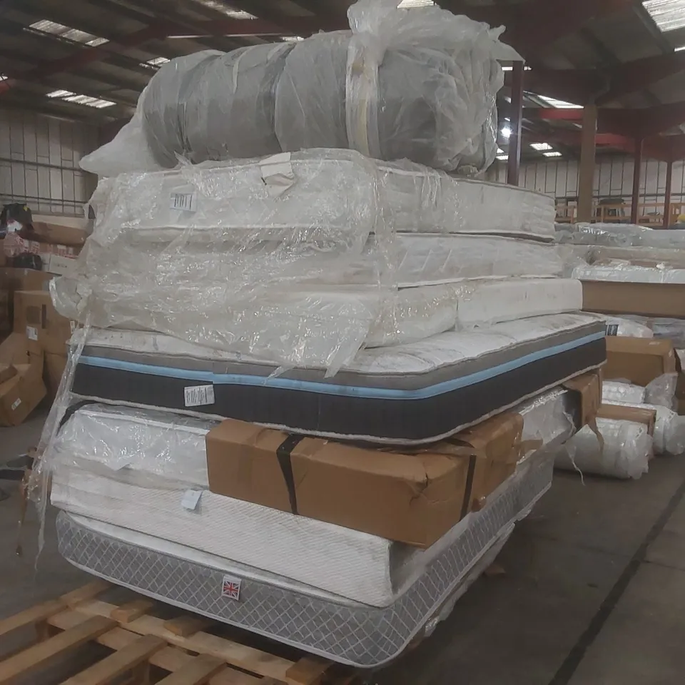 PALLET CONTAINING APPROXIMATELY 9x ASSORTED MATTRESSES AND 1x HEADBOARD
