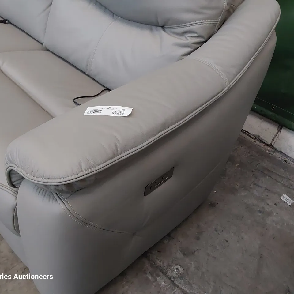 QUALITY BRITISH DESIGNER G PLAN JACKSON POWER RECLINING THREE SEATER SOFA CAMBRIDGE GREY LEATHER 