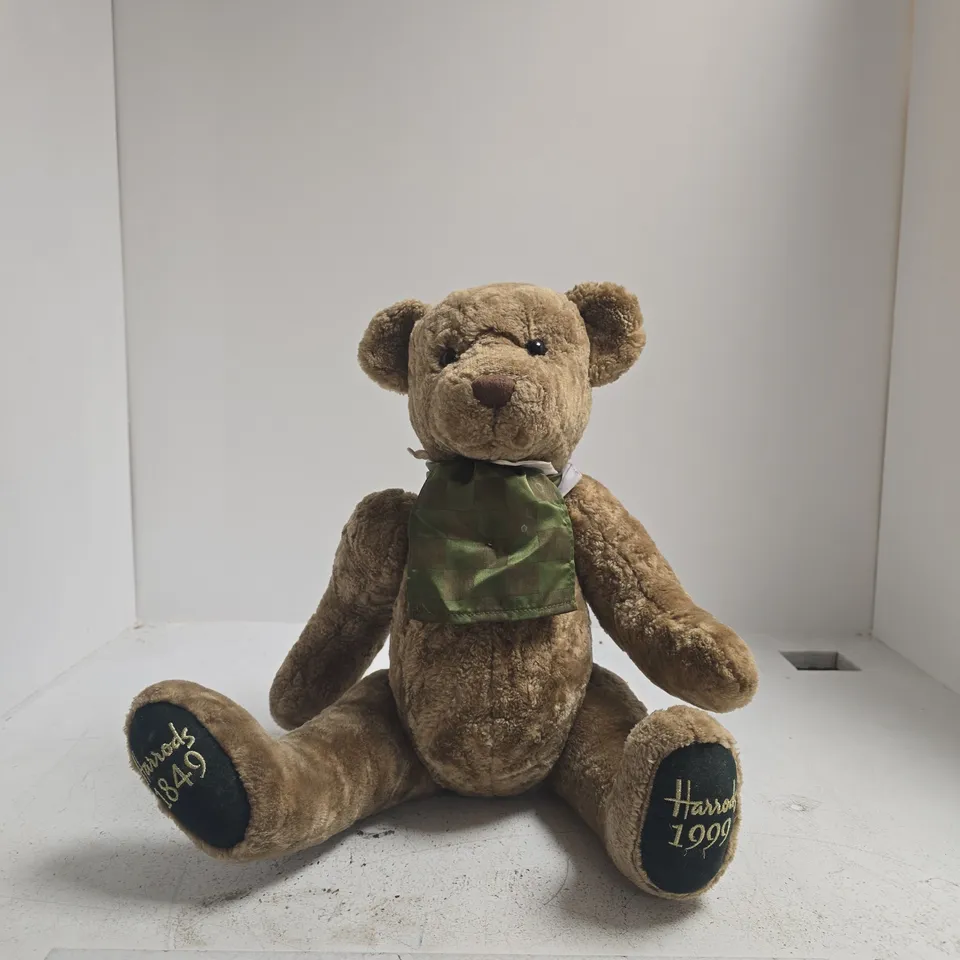 VINTAGE HARRODS TEDDY BEAR WITH CAMOUFLAGE SCARF