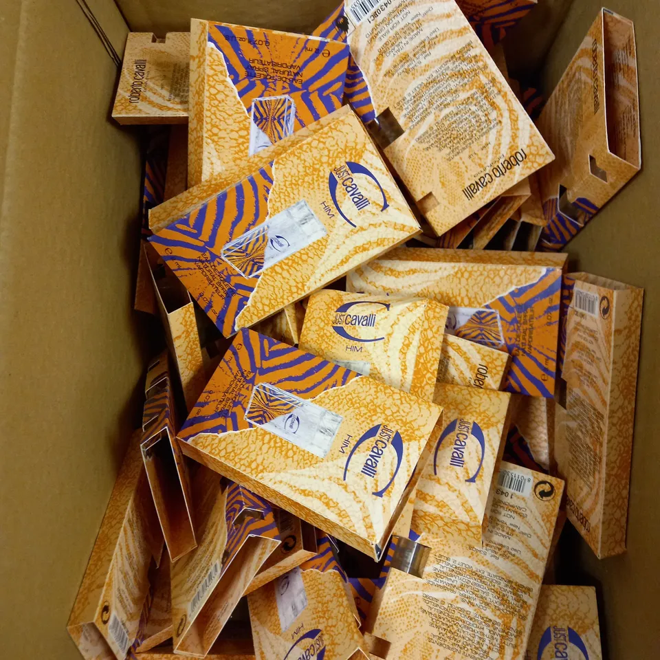 BOX OF APPROXIMATELY 40 JUST CAVALLI HIM TESTER UNITS - 2ML