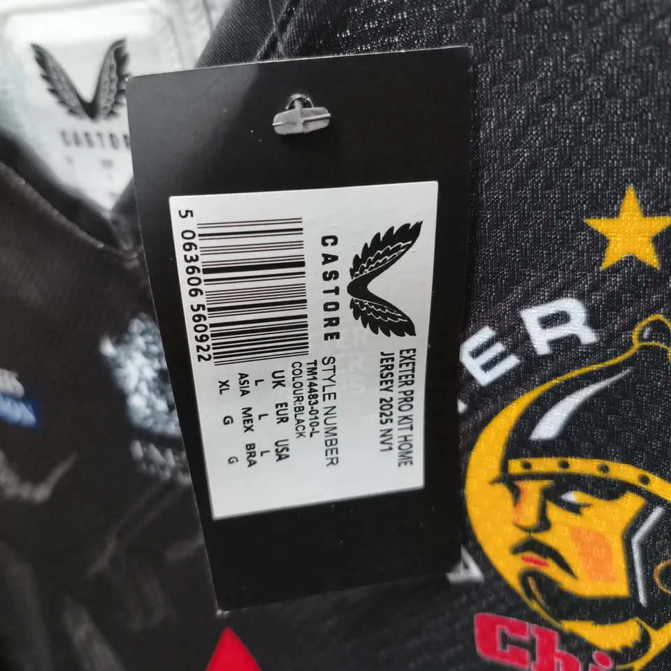 EXETER CHIEFS RUGBY JERSEY – HOME SHIRT, CASTORE, BLACK, SIGNED, UK L