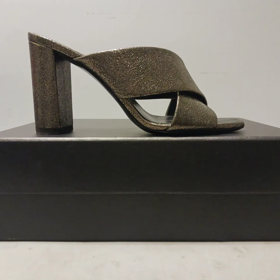 BOXED PAIR OF SAINT LAURENT LOU LOU MULES IN METALLIC GUN METAL EU SIZE 38