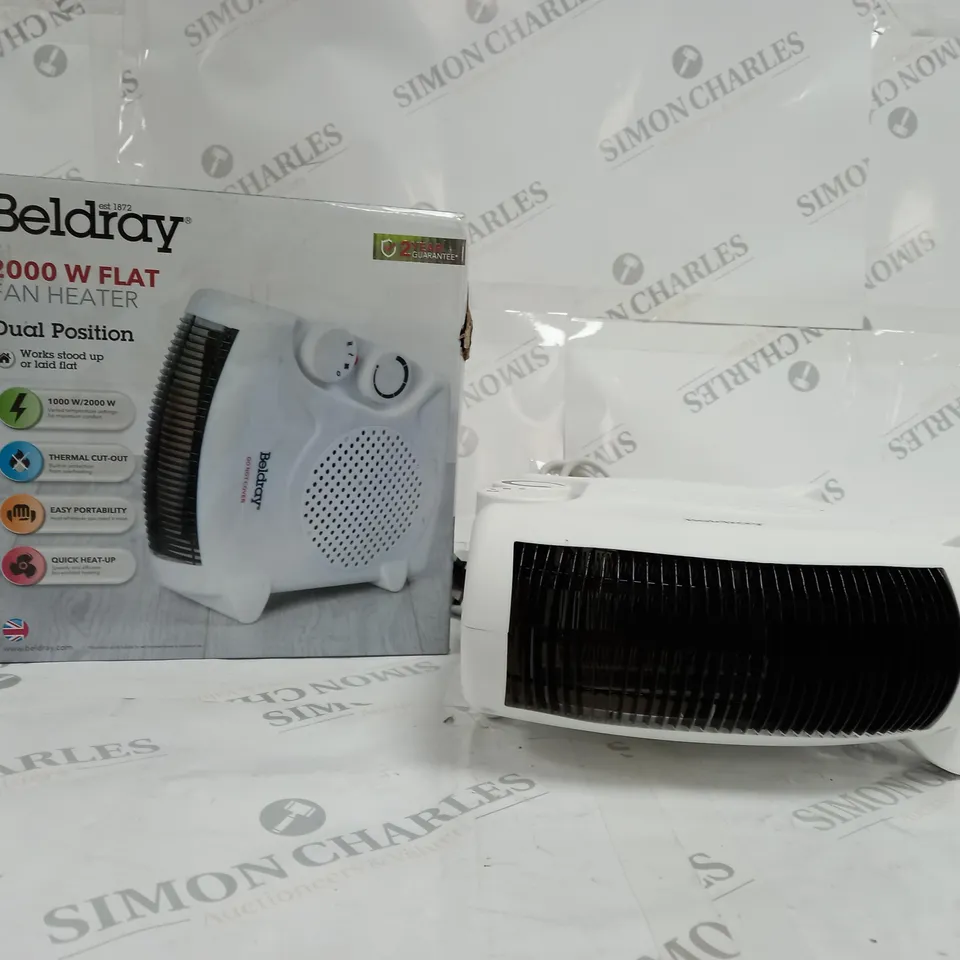 BOXED BELDRAY 2000W FLAT FAN HEATER - DUAL POSITION