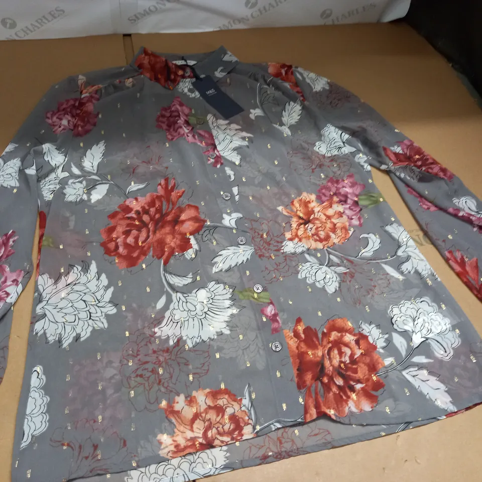 M&S COLLECTION GREY FLORAL BLOUSE - UK 12