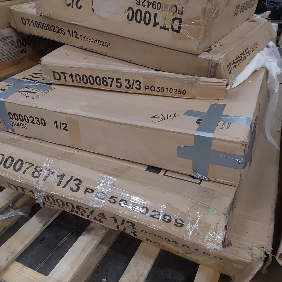 PALLET OF ASSORTED BOXED DINING TABLE PARTS 