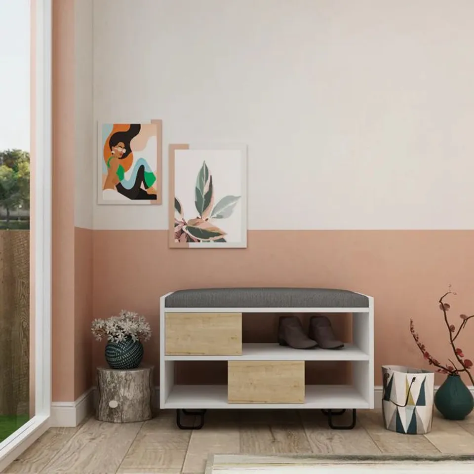 BOXED TROY BENCH - WHITE/OAK