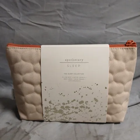 APOTHECARY THE SLEEP BEIGE COLLECTION GIFT SET WITH QUILTED POUCH WITH CORAL ZIPPER