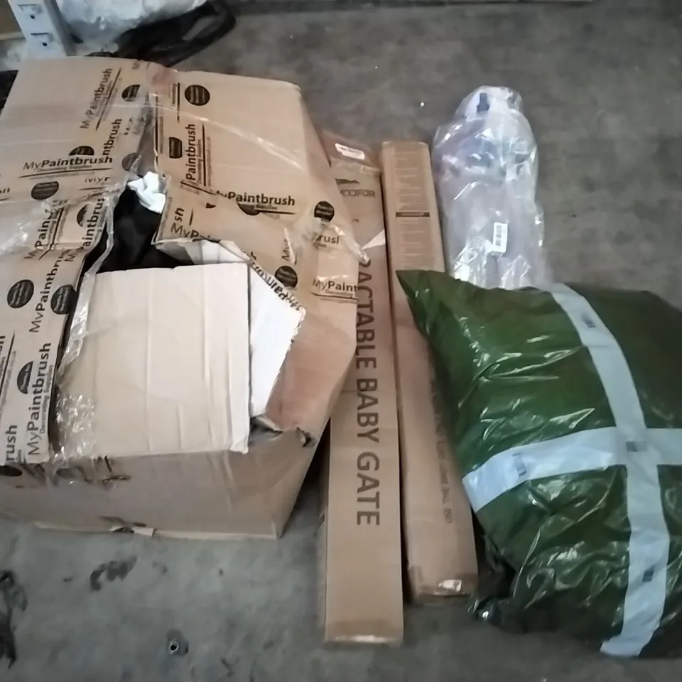 PALLET OF ASSORTED ITEMS INCLUDING ANSIO TOWER FAN, AIR PURIFIER, RETRACTABLE BABY GATE, MASTER CANOPY CANOPY