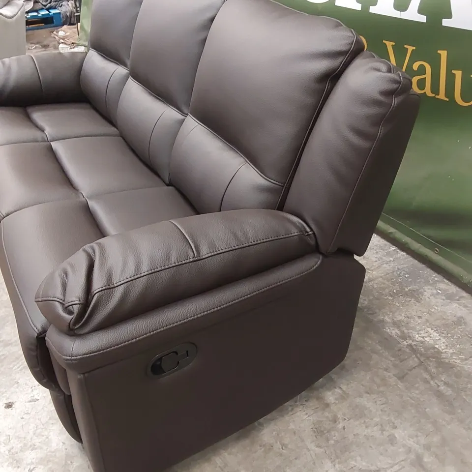 ALBION LUXURY FAUX LEATHER 3 SEATER HIGH BACK MANUAL RECLINER SOFA - CHOCOLATE  RRP £749