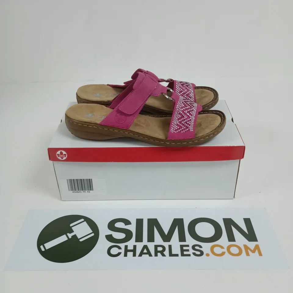 BOXED PAIR OF RIEKER OPEN TOE SANDALS IN GEM PINK - SIZE 39