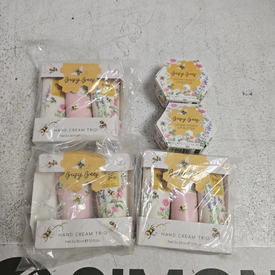Busy Bees Hand Cream Trio (3 sets) + Busy Bees Vegan Honey Lip Butter (2 jars)