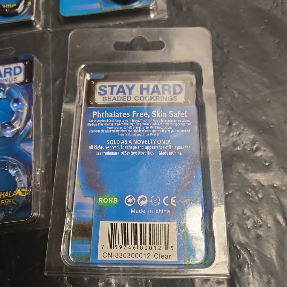 STAY HARD BEADED COCK RINGS – ASSORTED PACK OF 8 (SEALED BLISTER PACKS)