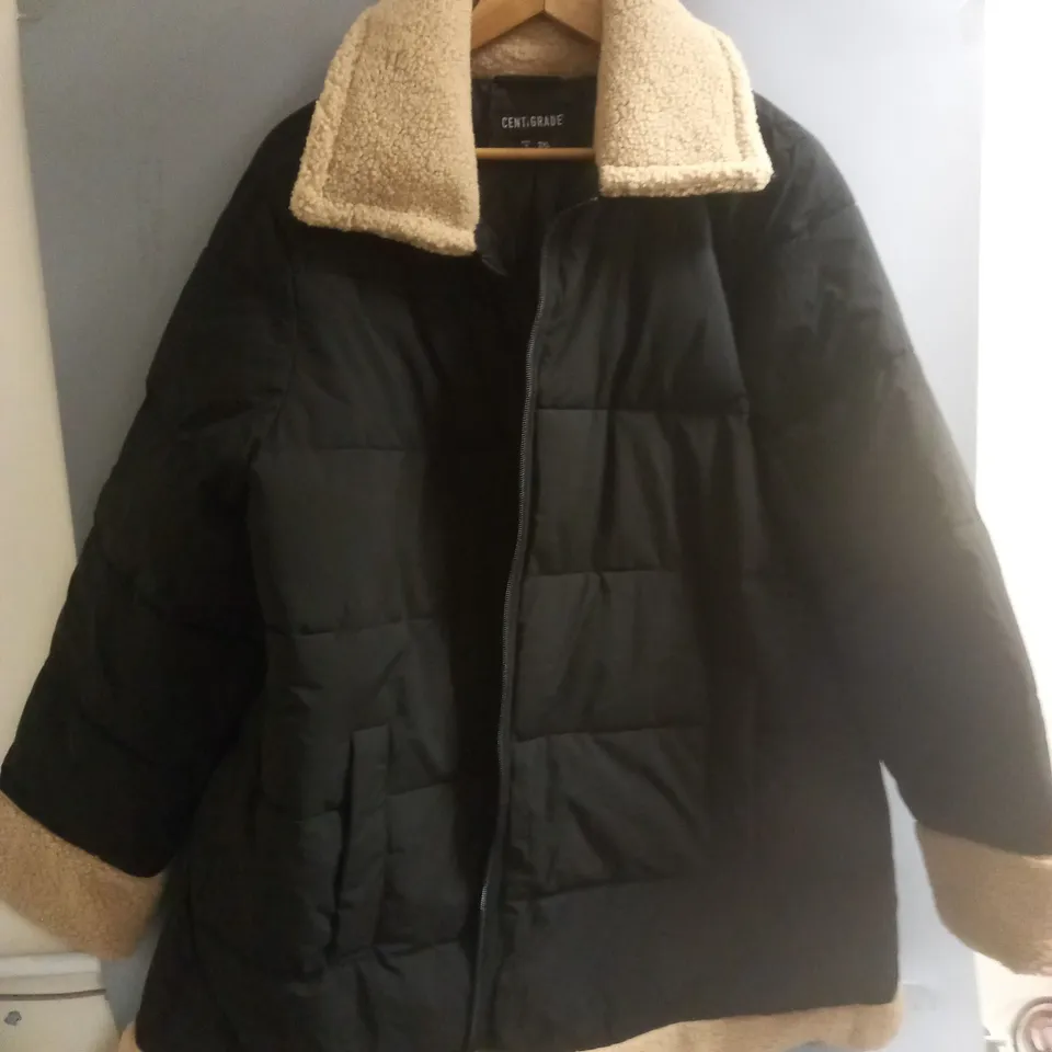 CENTIGRADE PADDED COAT WITH BORG TRIMS- BLACK 3XL