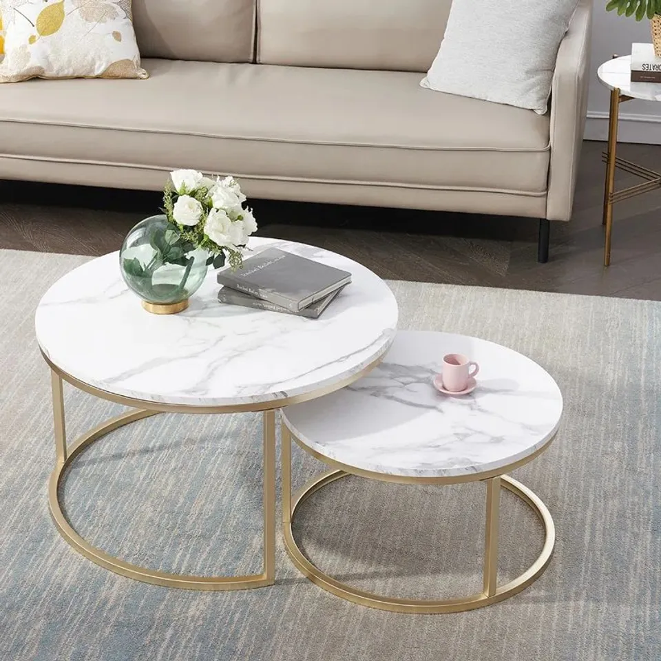 BOXED EMMALINE FRAME COFFEE TABLE - GOLD/MARBLE EFFECT (1 BOX)