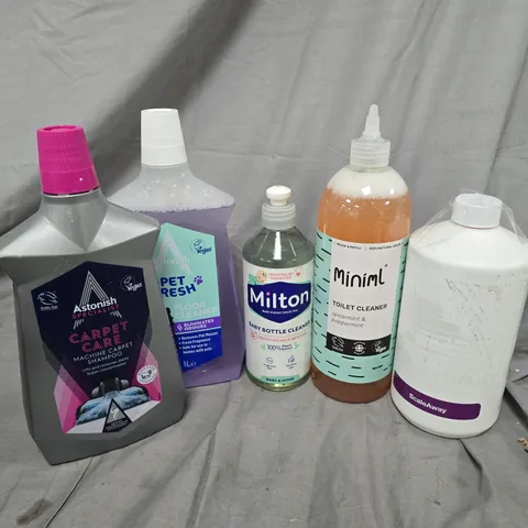 APPROXIMATELY 12 ASSORTED HOUSEHOLD LIQUID PRODUCTS TO INCLUDE MINIML TOILET CLEANER, MILTON BABY BOTTLE CLEANER, ASTONISH SPECIALIST CARPET CARE, ETC - COLLECTION ONLY