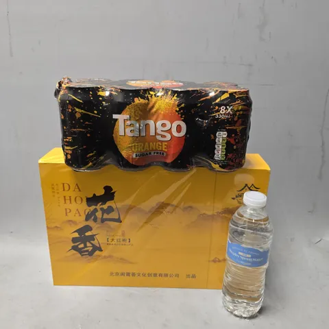 BOX OF APPROXIMATELY 3 ASSORTED FOOD ITEMS TO INCLUDE - AMAZON WATER , TANGO ORANGE ETC