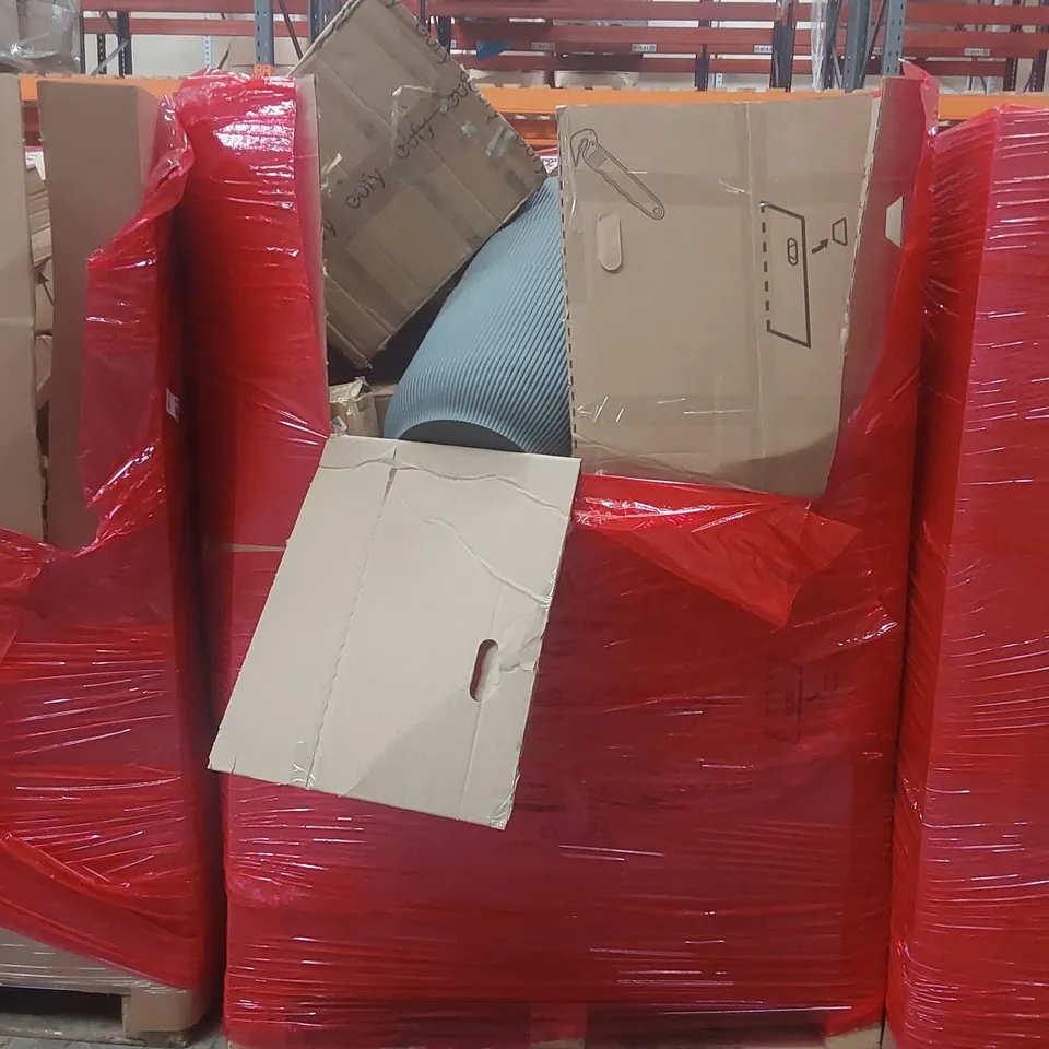 PALLET CONTAINING A LARGE QUANTITY OF ASSORTED ITEMS INCLUDING: EUFY S1 PRO SELF-CLEANING ROBOT VACUUM & MOP, FULL-SIZE FOOD PROCESSOR, MOP, WORLD SCRATCH MAPS, ELHO PLANTERS, TOY SWORDS ECT