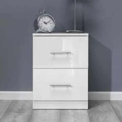 BOXED HELSTON 2 DRAWER BEDSIDE , WHITE GLOSS , 1 BOX