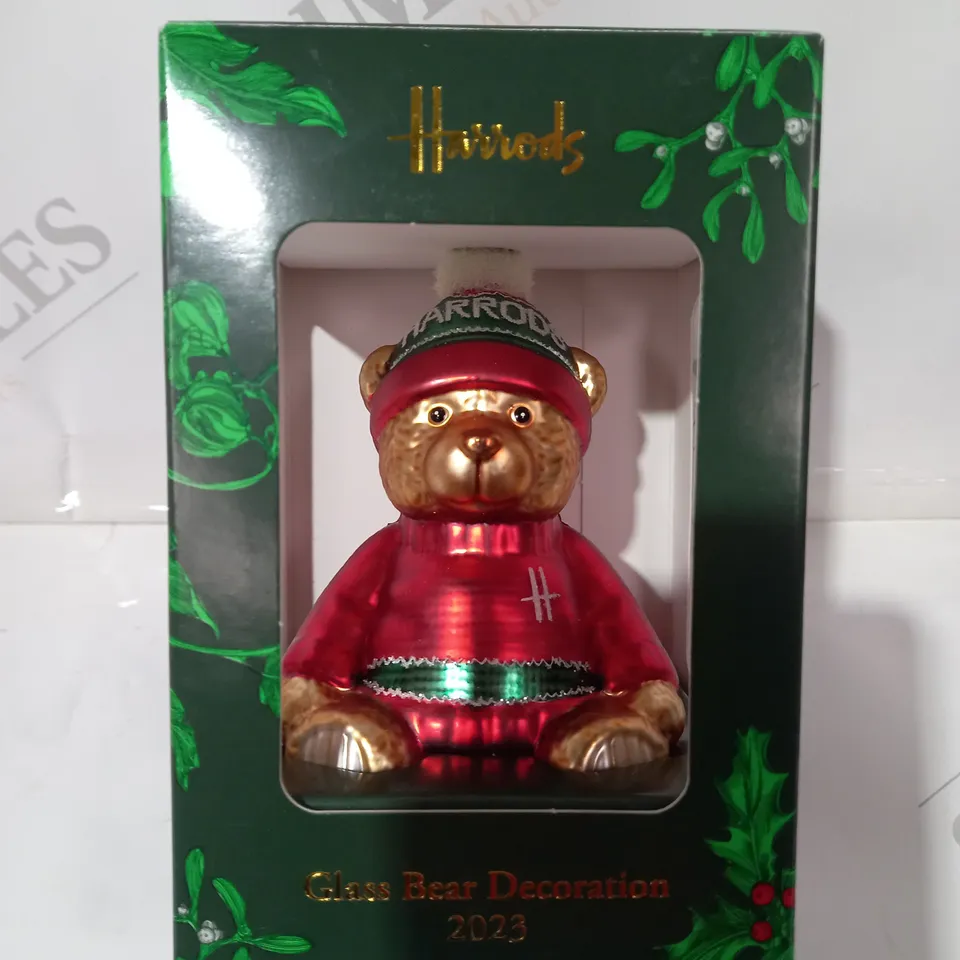BOXED HARRODS 2023 GLASS CHRISTMAS BEAR DECORATION