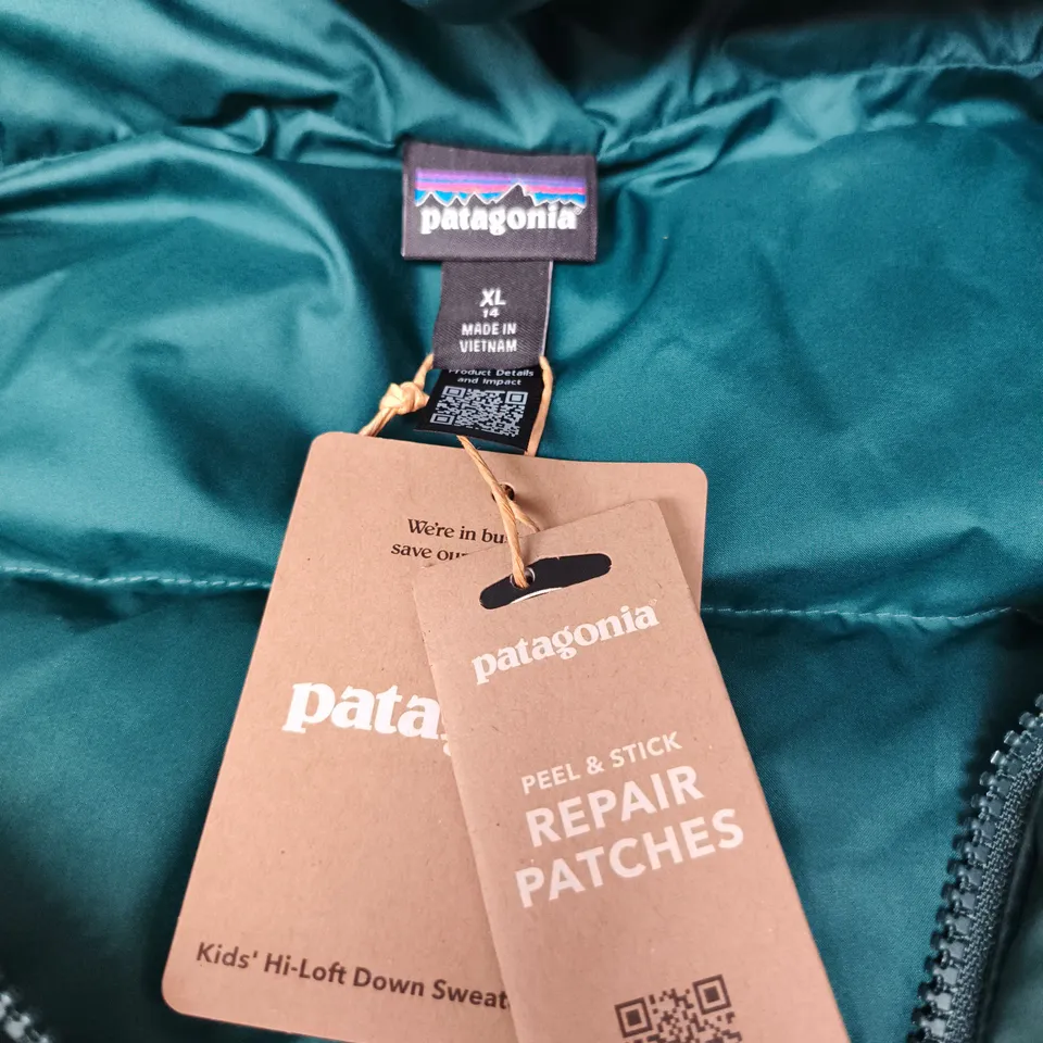 PATAGONIA KIDS' HI-LOFT DOWN SWEATER JACKET – TEAL, XL, MADE IN VIETNAM