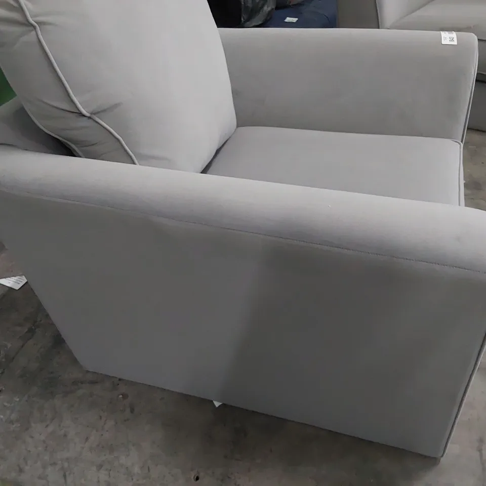 DESIGNER EASY CHAIR PLUSH LIGHT GREY FABRIC 
