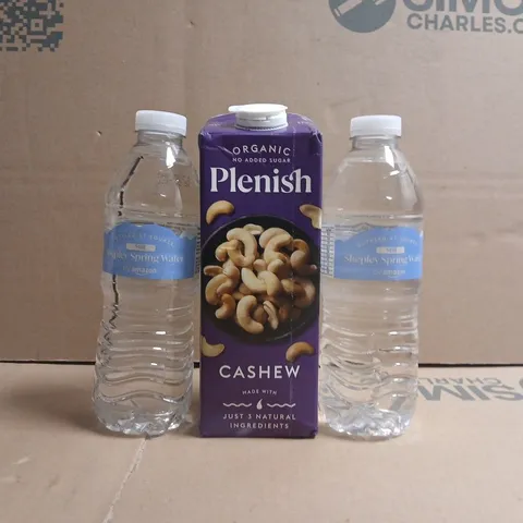 APPROXIMATELY 10 ASSORTED FOOD AND DRINK ITEMS TO INCLUDE SPRING WATER, CASHEW DRINK, ETC