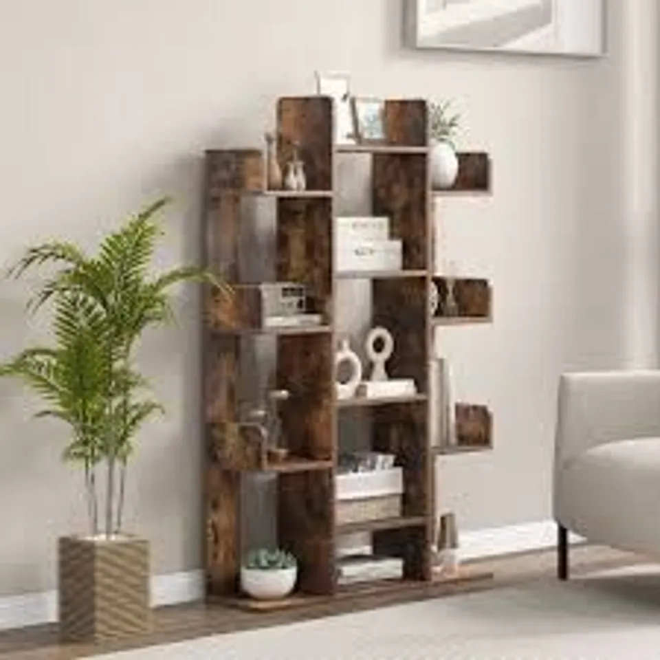 BOXED COSTWAY 13 SHELF RUSTIC BROWN TREE BOOKCASE