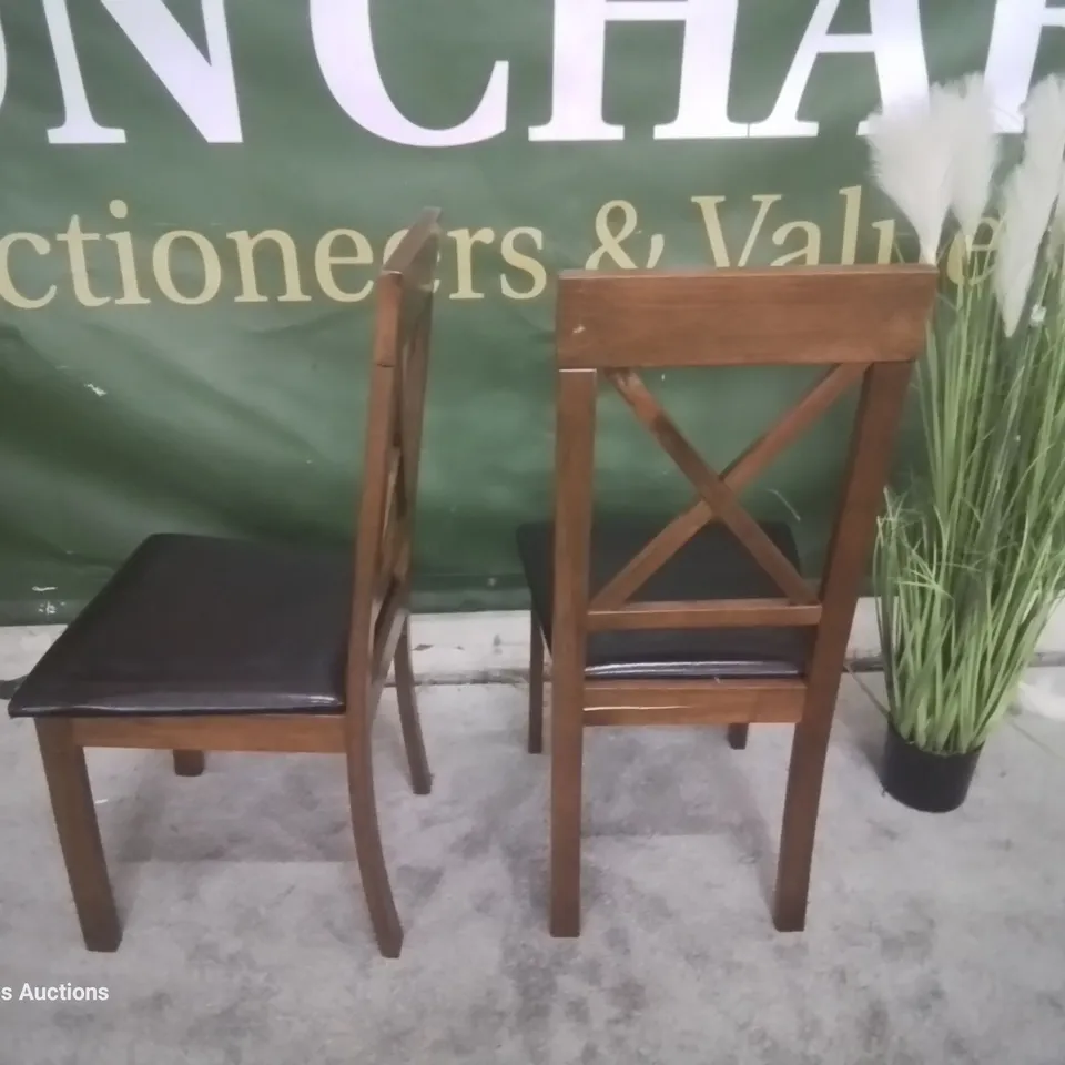 PAIR KENDAL DARK WOOD DINING CHAIRS BROWN SEAT PADS