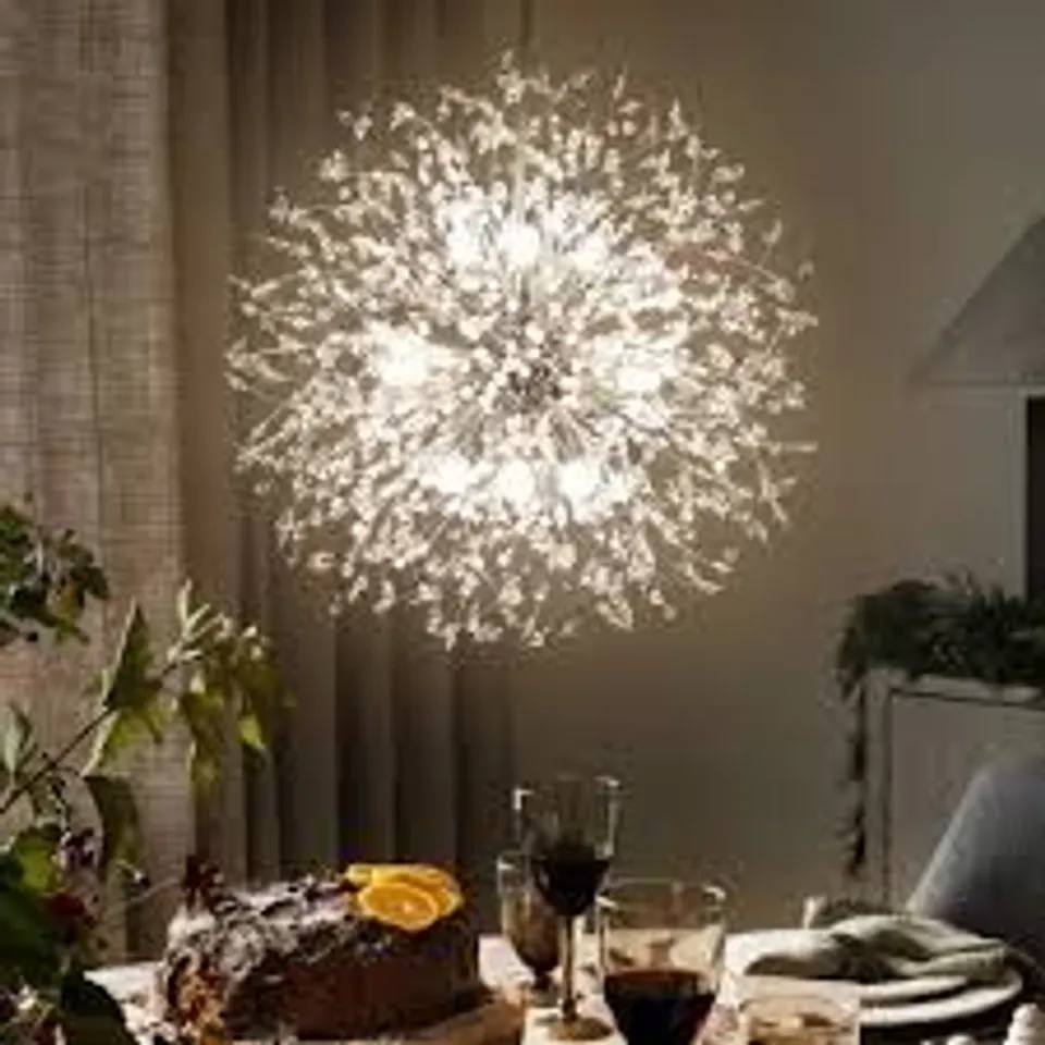BOXED DANDELION 9-LIGHT SPUTNIK CRYSTAL CHANDELIER STARBURST SUNBURST CEILING LIGHT (1 BOX)