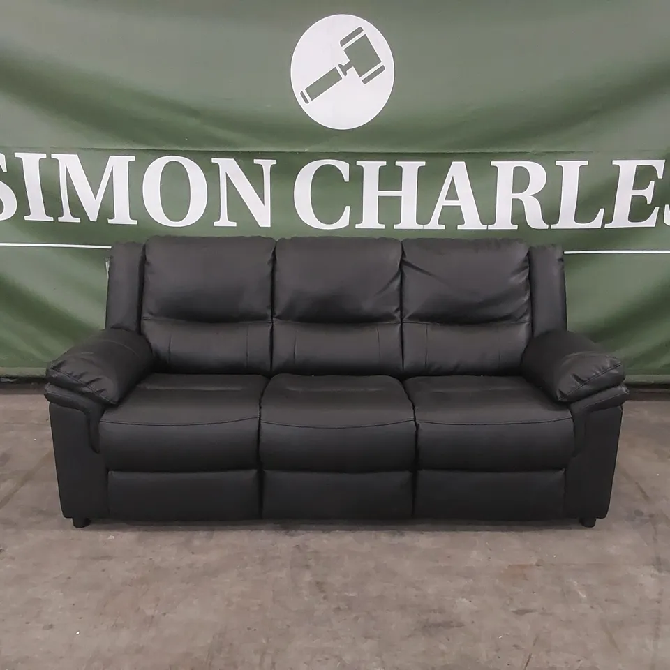 QUALITY DESIGNER ALBION STATIC FAUX LEATHER 3 SEATER SOFA - BLACK