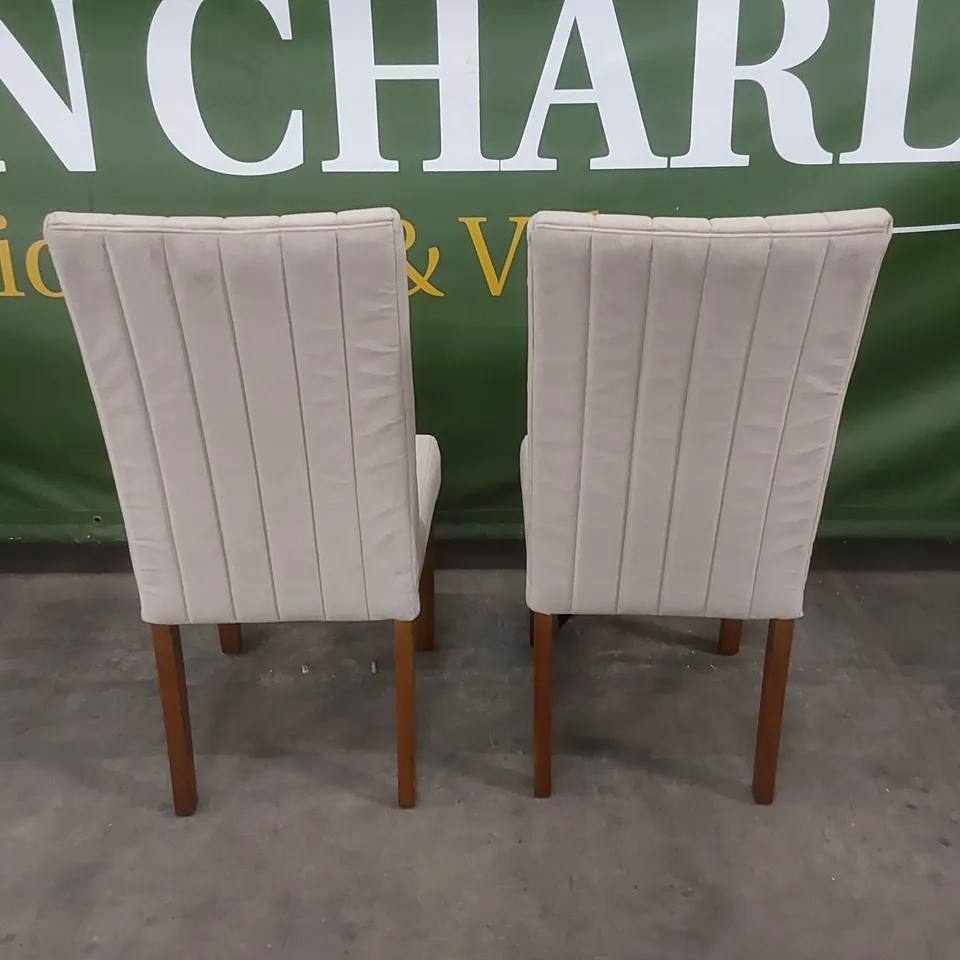 SET OF 2 SALISBURY MINK VELVET DINING CHAIRS WITH DARK WOOD LEGS 