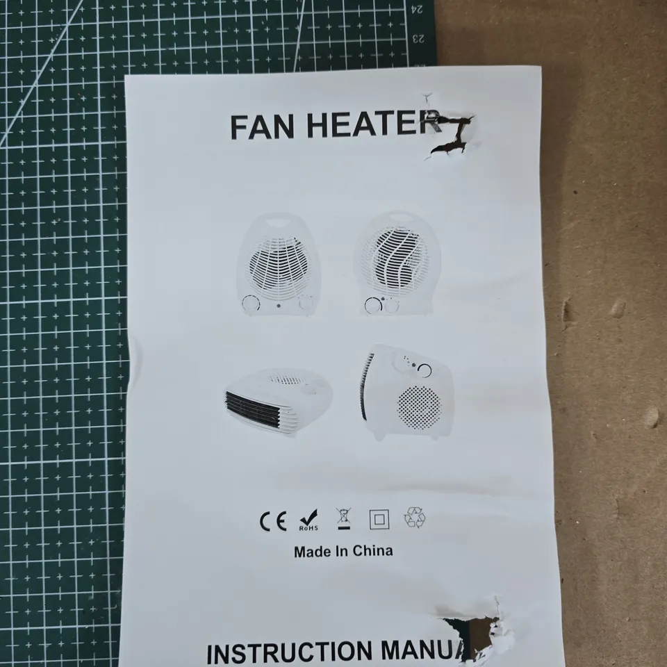 PORTABLE WHITE FAN HEATER – DESK-TOP SPACE HEATER (WITH MANUAL)