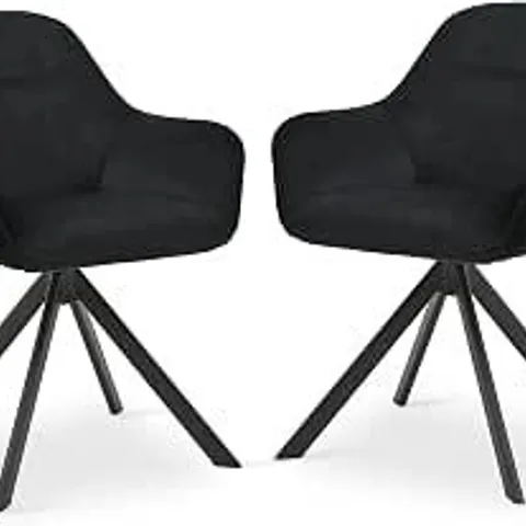 BOXED SET OF 2 BLACK VELVET SWIVEL DINING CHAIRS