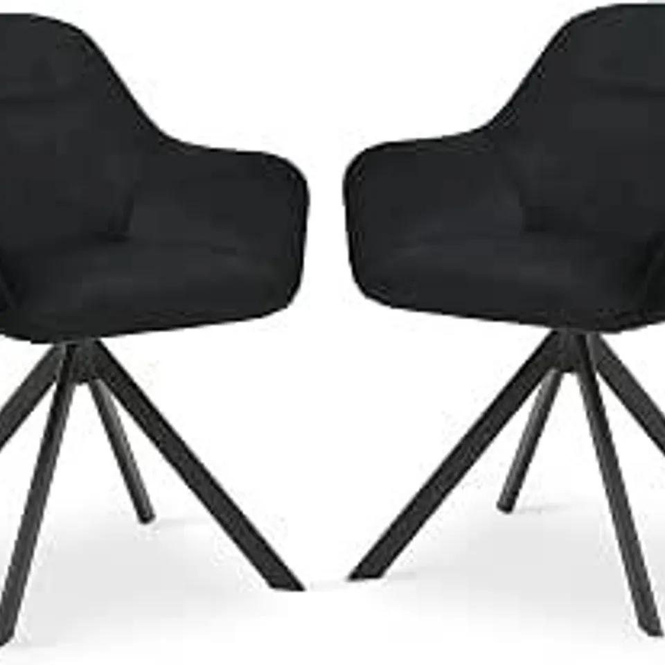 BOXED SET OF 2 BLACK VELVET SWIVEL DINING CHAIRS