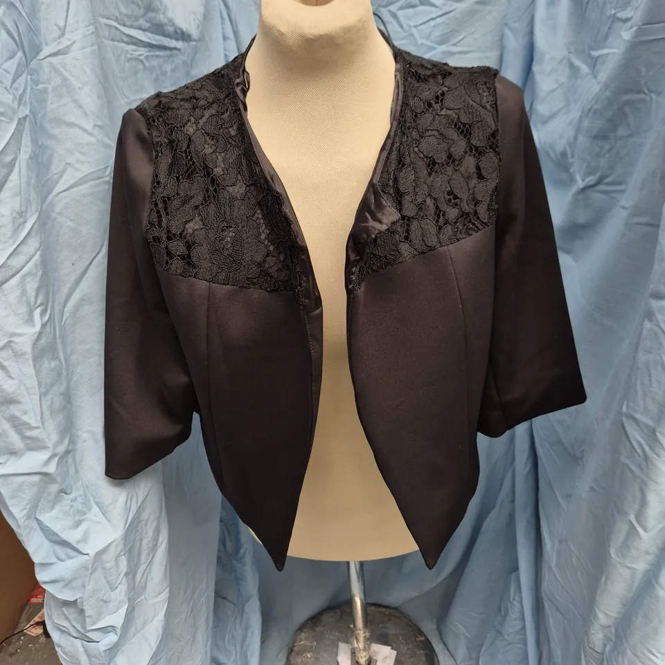 KLASS WOMEN'S BLACK LACE-DETAIL CROPPED JACKET, UK 12