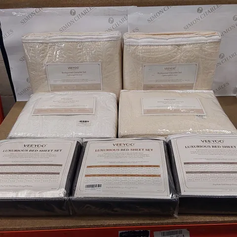 BOX OF 4X VEEYOO BEDSPREAD COVERLET SETS, 3X VEEYOO LUXURIOUS BED SHEET SETS, - VARIOUS SIZES AND COLOURS (1 BOX)