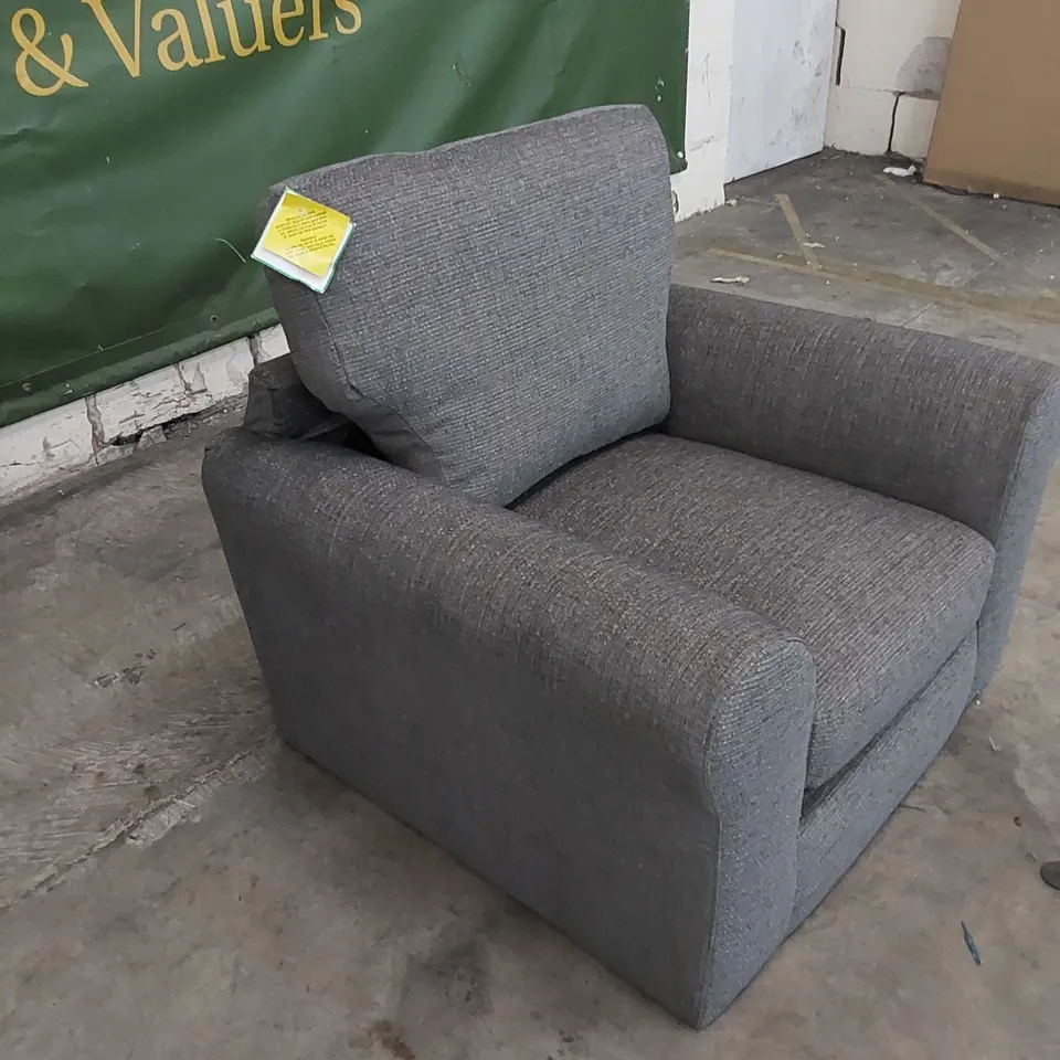 DESIGNER GREY FABRIC UPHOLSTERED ARMCHAIR