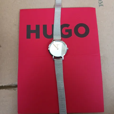 HUGO CHERISH SILVER DIAL STAINLESS STEEL MESH BRACELET WATCH