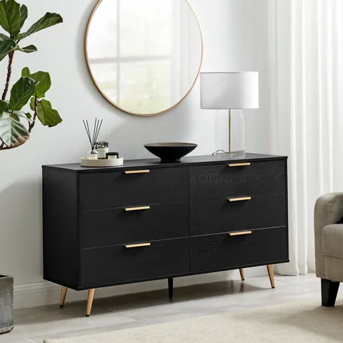 BOXED IVALA BLACK AND COPPER 6 DRAWER CHEST OF DRAWERS SIDEBOARD (1 BOX)